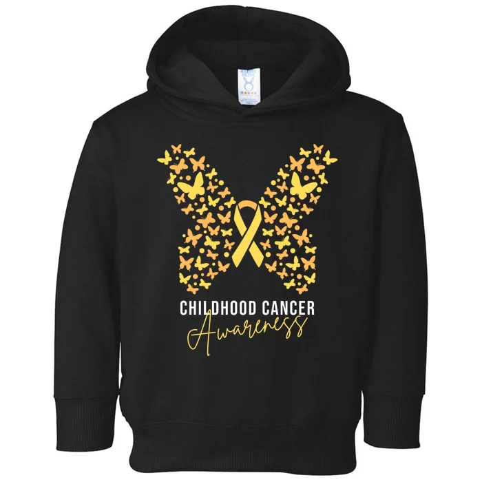 Gold Butterfly Ribbon Childhood Cancer Awareness Toddler Hoodie