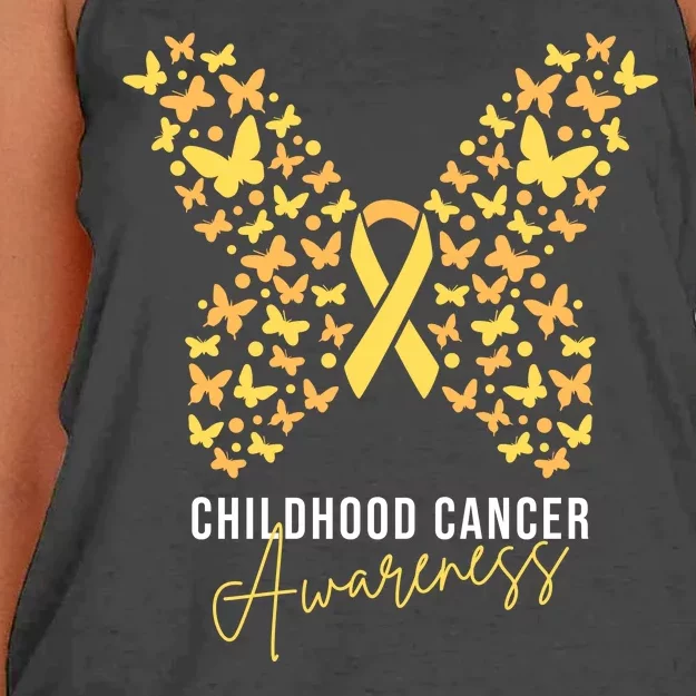 Gold Butterfly Ribbon Childhood Cancer Awareness Women's Knotted Racerback Tank