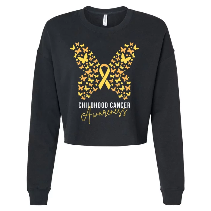 Gold Butterfly Ribbon Childhood Cancer Awareness Cropped Pullover Crew