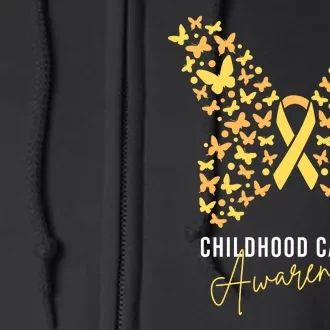 Gold Butterfly Ribbon Childhood Cancer Awareness Full Zip Hoodie