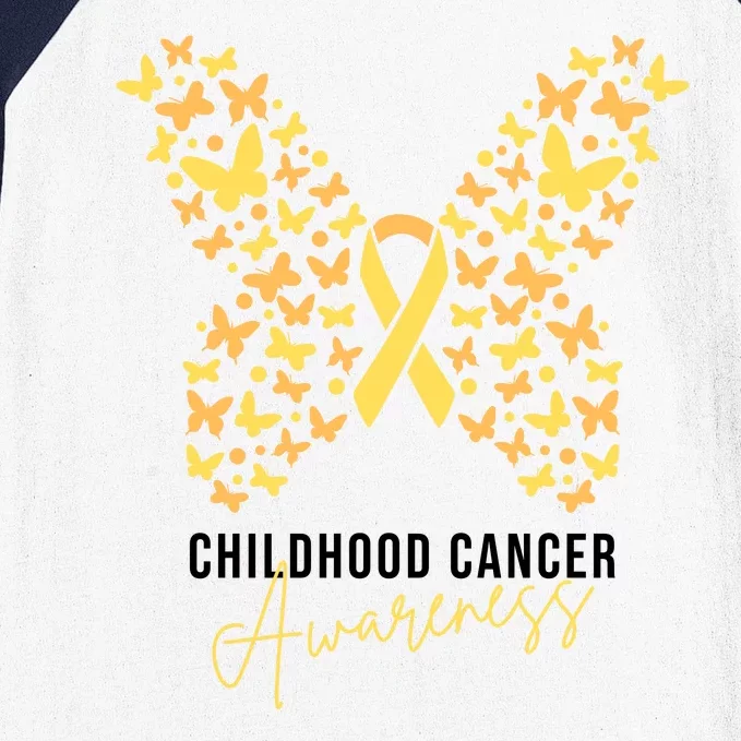 Gold Butterfly Ribbon Childhood Cancer Awareness Baseball Sleeve Shirt