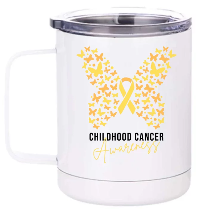 Gold Butterfly Ribbon Childhood Cancer Awareness Front & Back 12oz Stainless Steel Tumbler Cup