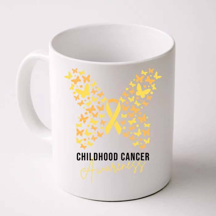 Gold Butterfly Ribbon Childhood Cancer Awareness Front & Back Coffee Mug