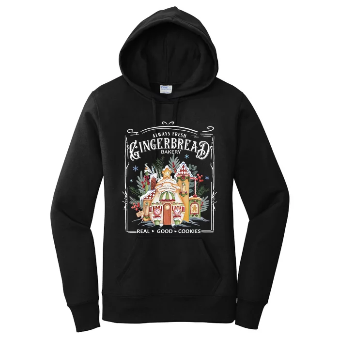 Gingerbread Bakery Retro Christmas Cookie Women's Pullover Hoodie