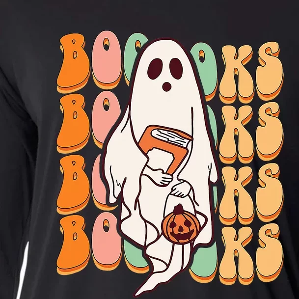 Ghost Book Reading Halloween Costume Teacher Books Lover Cooling Performance Long Sleeve Crew