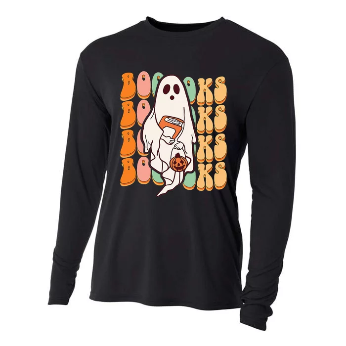 Ghost Book Reading Halloween Costume Teacher Books Lover Cooling Performance Long Sleeve Crew