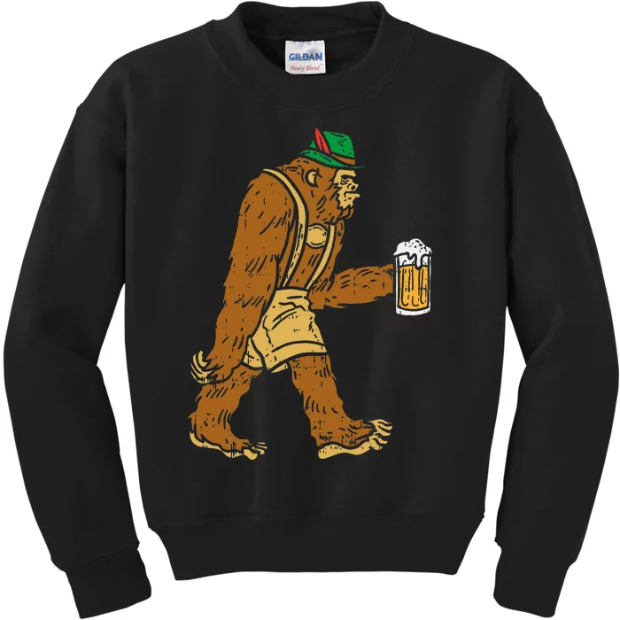 German Bigfoot Sasquatch Beer Lederhose Funny Oktoberfest Kids Sweatshirt