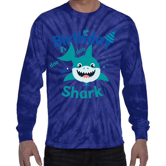 Green Birthday Shark Doo Doo Do Tie-Dye Long Sleeve Shirt