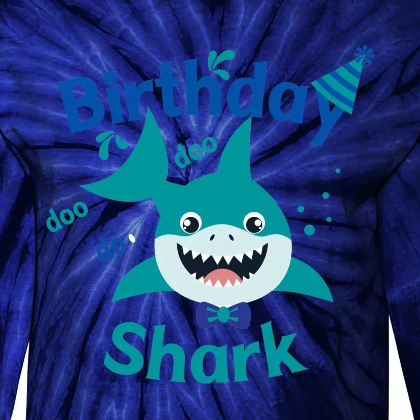 Green Birthday Shark Doo Doo Do Tie-Dye Long Sleeve Shirt