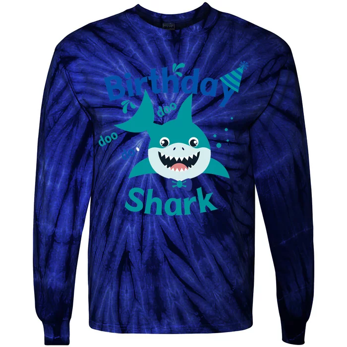 Green Birthday Shark Doo Doo Do Tie-Dye Long Sleeve Shirt