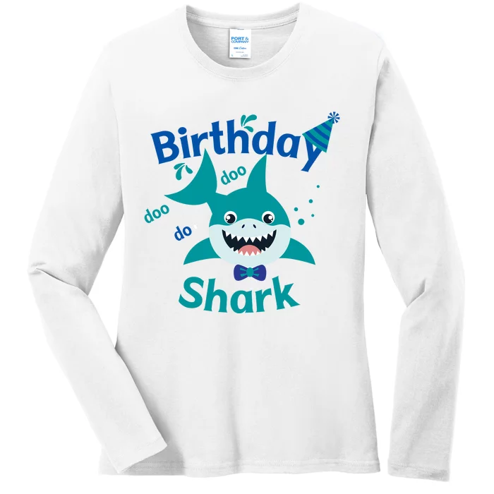 Green Birthday Shark Doo Doo Do Ladies Long Sleeve Shirt