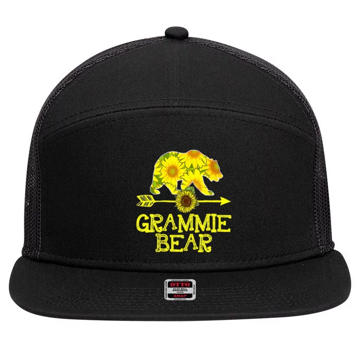 Grammie Bear Sunflower Cute Mother's day 7 Panel Mesh Trucker Snapback Hat