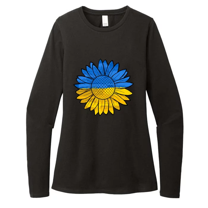 Gold & Blue Sunflower Flag Support Stand With Womens CVC Long Sleeve Shirt