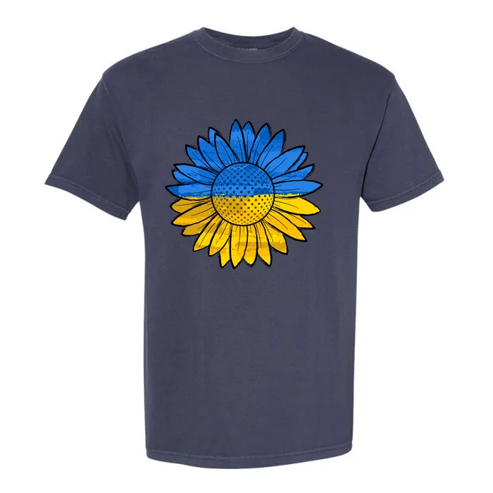 Gold & Blue Sunflower Flag Support Stand With Garment-Dyed Heavyweight T-Shirt