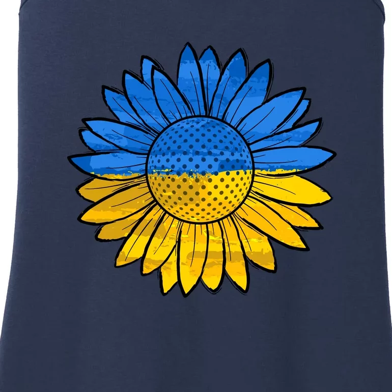 Gold & Blue Sunflower Flag Support Stand With Ladies Essential Tank