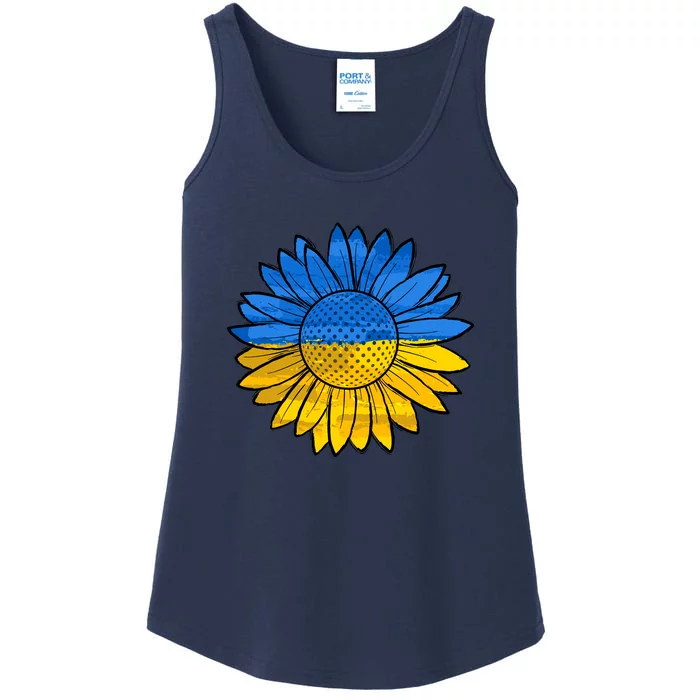 Gold & Blue Sunflower Flag Support Stand With Ladies Essential Tank