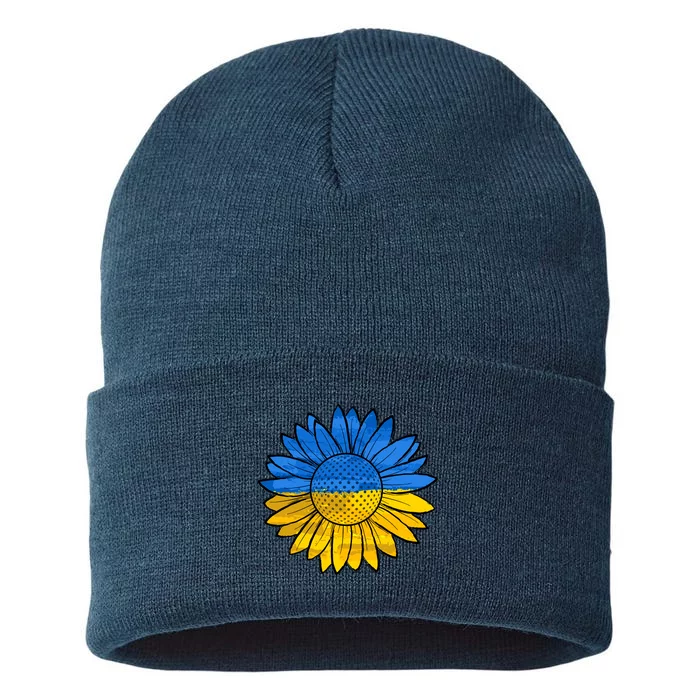 Gold & Blue Sunflower Flag Support Stand With Sustainable Knit Beanie