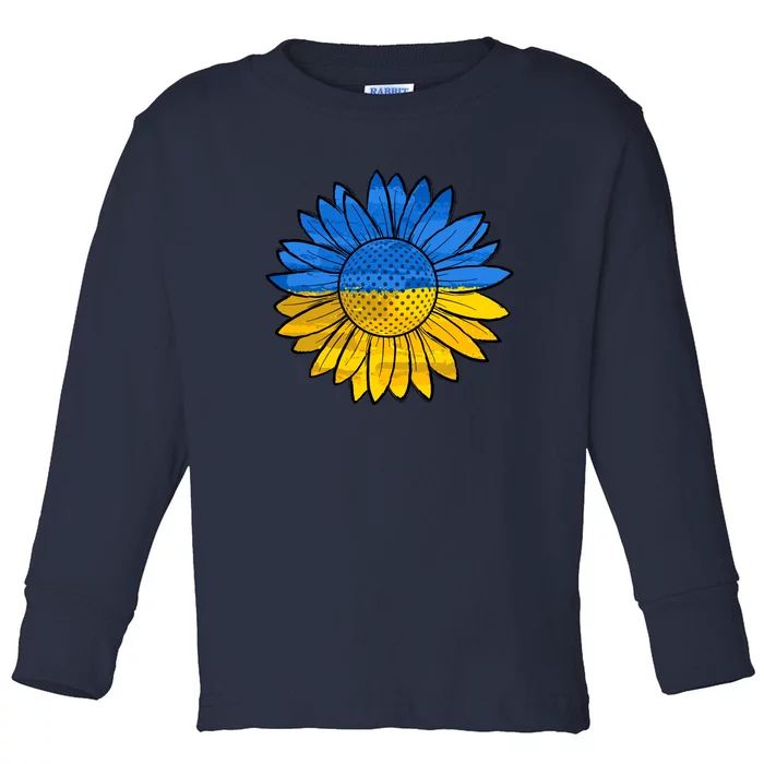 Gold & Blue Sunflower Flag Support Stand With Toddler Long Sleeve Shirt