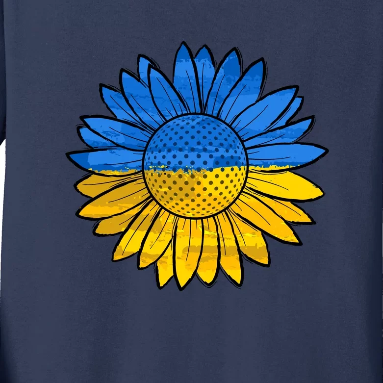 Gold & Blue Sunflower Flag Support Stand With Kids Long Sleeve Shirt