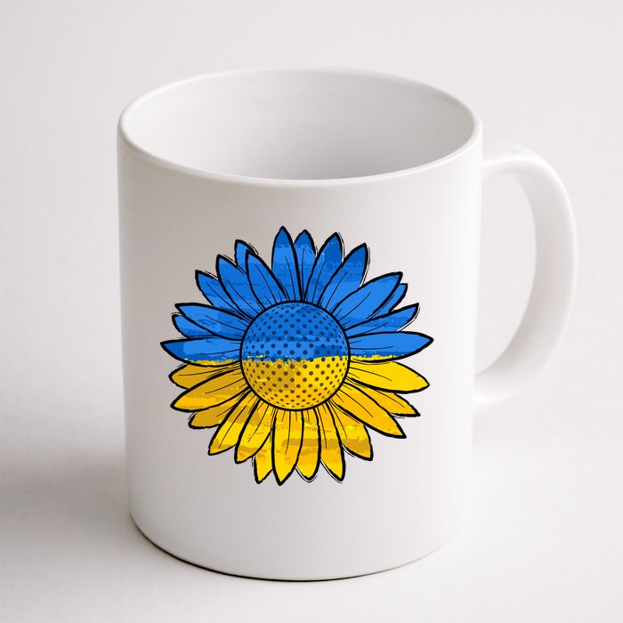 Gold & Blue Sunflower Flag Support Stand With Front & Back Coffee Mug