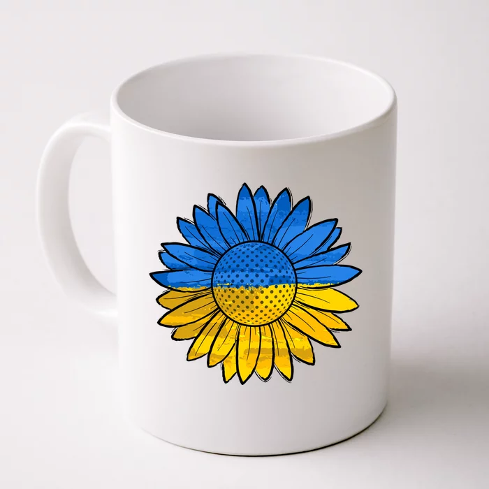 Gold & Blue Sunflower Flag Support Stand With Front & Back Coffee Mug