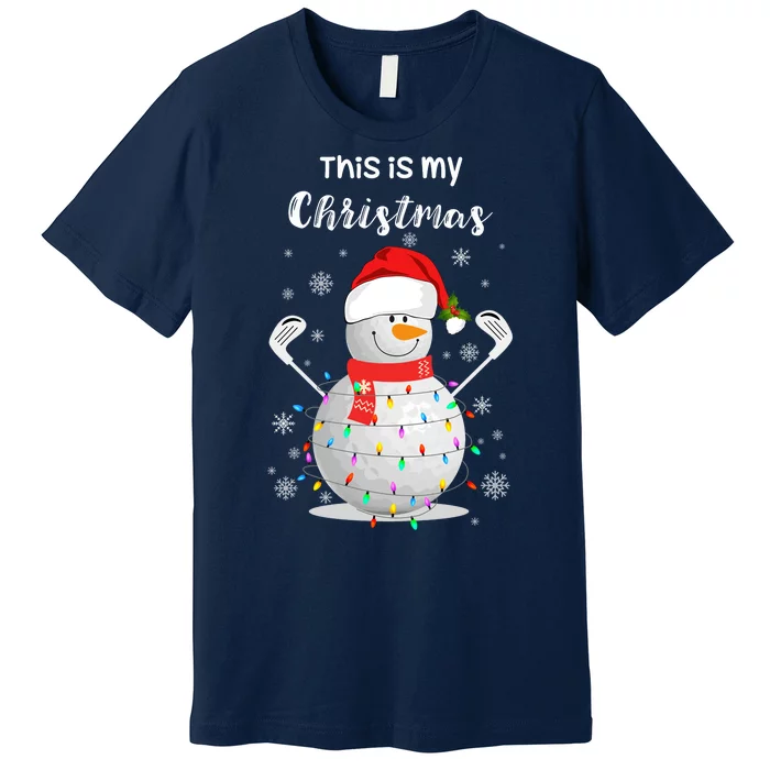 Golf Ball Snowman Santa Hat Christmas Lights Golfer Xmas Sweatshirt Premium T-Shirt