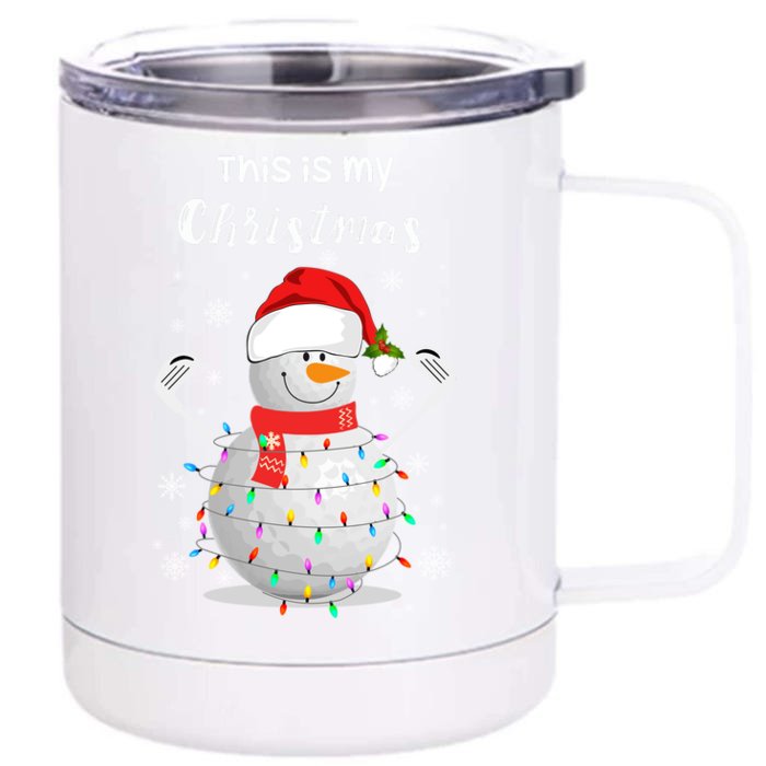 Golf Ball Snowman Santa Hat Christmas Lights Golfer Xmas Sweatshirt Front & Back 12oz Stainless Steel Tumbler Cup