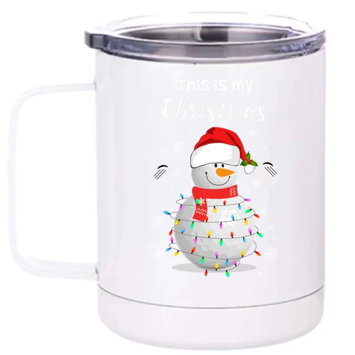 Golf Ball Snowman Santa Hat Christmas Lights Golfer Xmas Sweatshirt Front & Back 12oz Stainless Steel Tumbler Cup