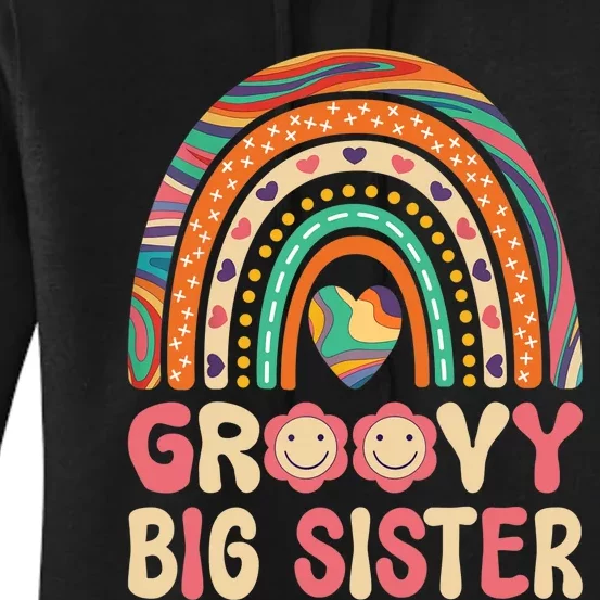 Groovy Big Sis 60s 70s Outfit Rainbow Hippie Cute Big Sister Women's Pullover Hoodie