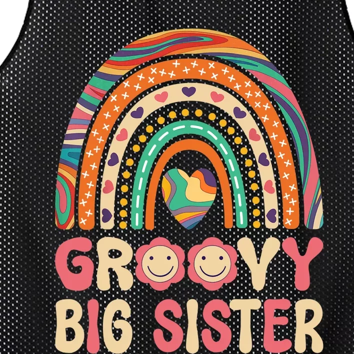 Groovy Big Sis 60s 70s Outfit Rainbow Hippie Cute Big Sister Mesh Reversible Basketball Jersey Tank