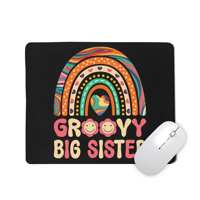 Groovy Big Sis 60s 70s Outfit Rainbow Hippie Cute Big Sister Mousepad