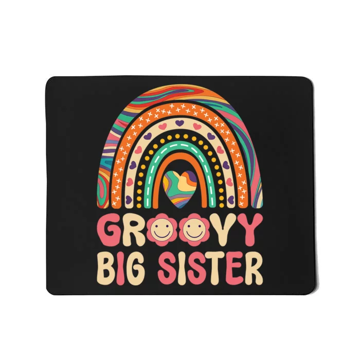 Groovy Big Sis 60s 70s Outfit Rainbow Hippie Cute Big Sister Mousepad