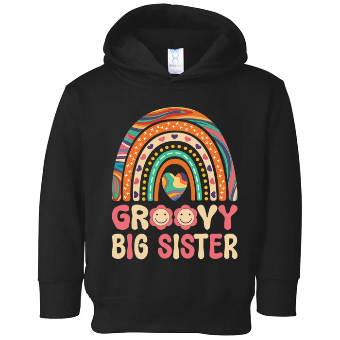 Groovy Big Sis 60s 70s Outfit Rainbow Hippie Cute Big Sister Toddler Hoodie