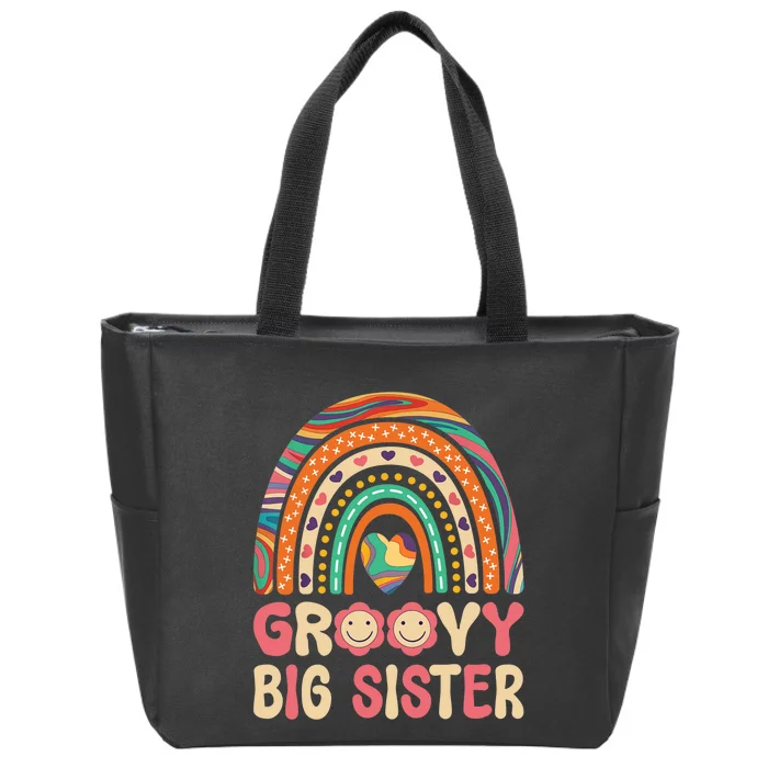 Groovy Big Sis 60s 70s Outfit Rainbow Hippie Cute Big Sister Zip Tote Bag