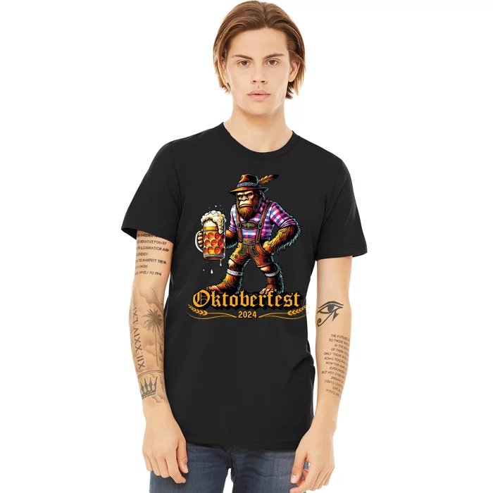 German Bigfoot Sasquatch Lederhose Funny Oktoberfest 2024 Premium T-Shirt