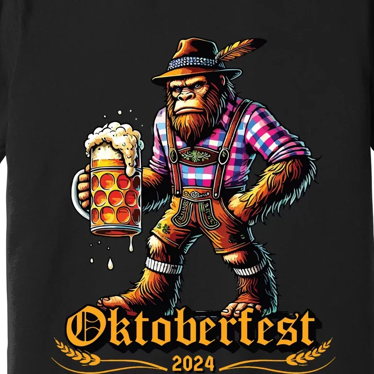 German Bigfoot Sasquatch Lederhose Funny Oktoberfest 2024 Premium T-Shirt