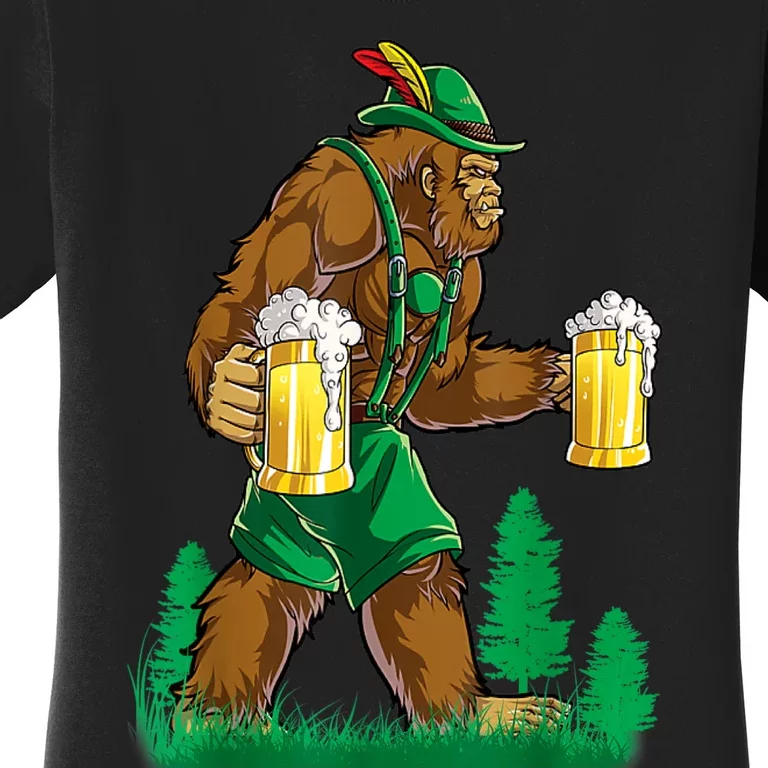 German Bigfoot Sasquatch Lederhose Funny Oktoberfest Costume Women's T-Shirt