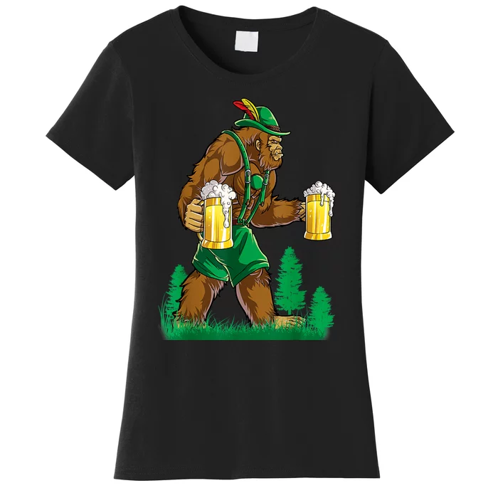 German Bigfoot Sasquatch Lederhose Funny Oktoberfest Costume Women's T-Shirt