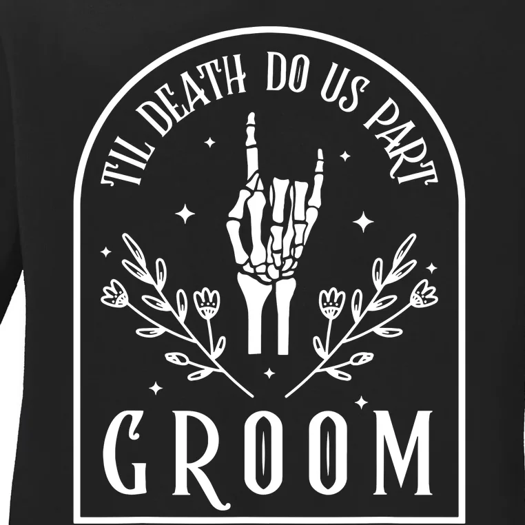 Groom Bride Skeleton Gothic Halloween Engagement Wedding Ladies Long Sleeve Shirt