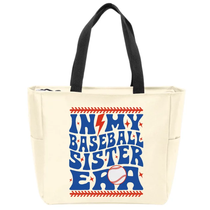 Groovy Baseball Sister Era Design Zip Tote Bag