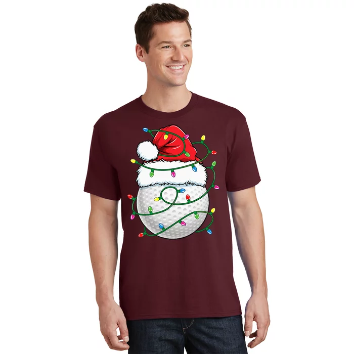 Golf Ball Santa Hat Christmas Golfing Xmas Lights T-Shirt