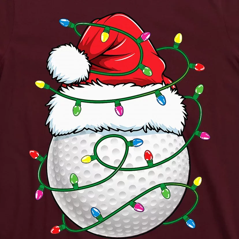 Golf Ball Santa Hat Christmas Golfing Xmas Lights T-Shirt