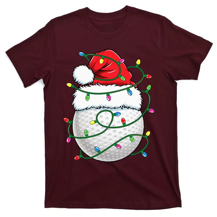 Golf Ball Santa Hat Christmas Golfing Xmas Lights T-Shirt