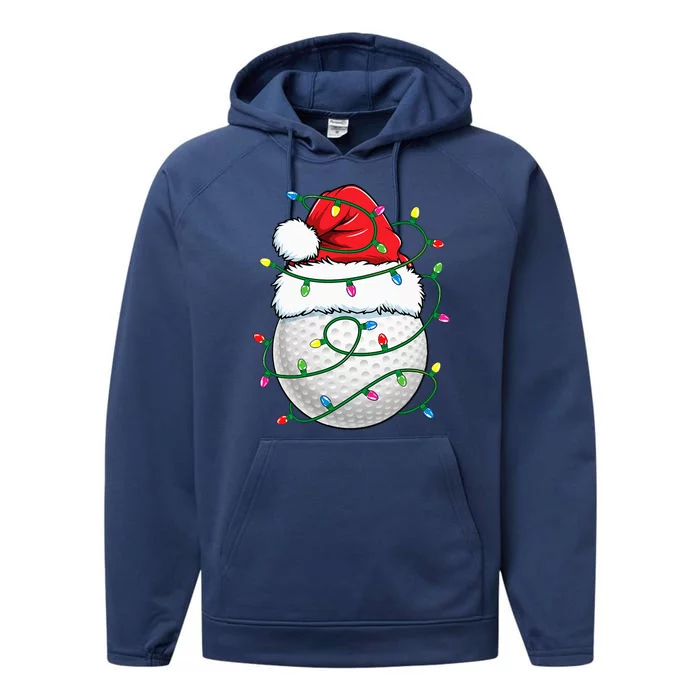 Golf Ball Santa Hat Christmas Golfing Xmas Lights Performance Fleece Hoodie