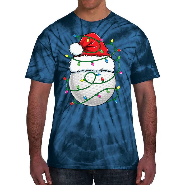 Golf Ball Santa Hat Christmas Golfing Xmas Lights Tie-Dye T-Shirt