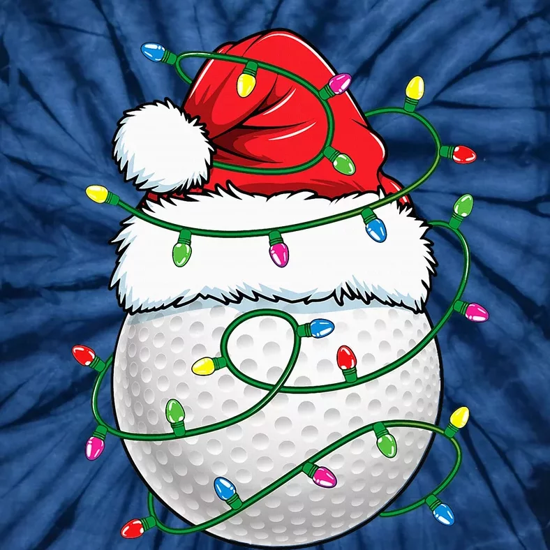 Golf Ball Santa Hat Christmas Golfing Xmas Lights Tie-Dye T-Shirt