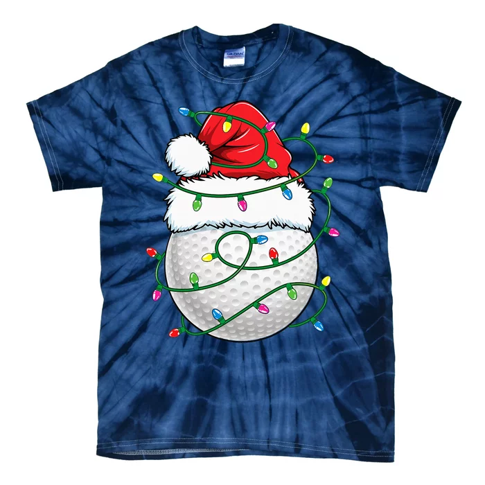 Golf Ball Santa Hat Christmas Golfing Xmas Lights Tie-Dye T-Shirt