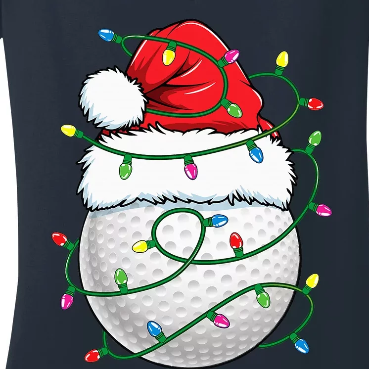 Golf Ball Santa Hat Christmas Golfing Xmas Lights Women's V-Neck T-Shirt