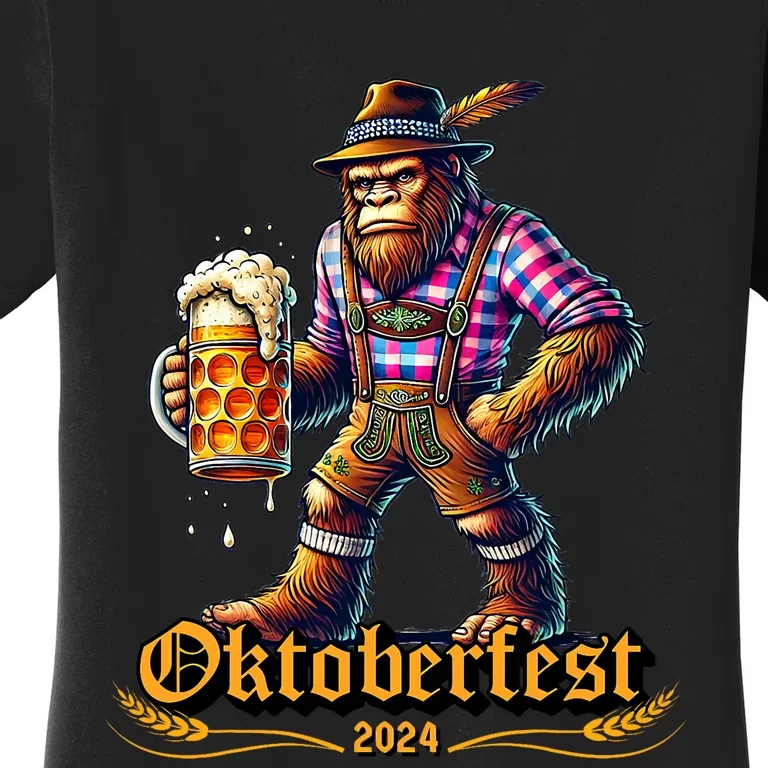 German Bigfoot Sasquatch Lederhose Funny Oktoberfest 2024 Women's T-Shirt