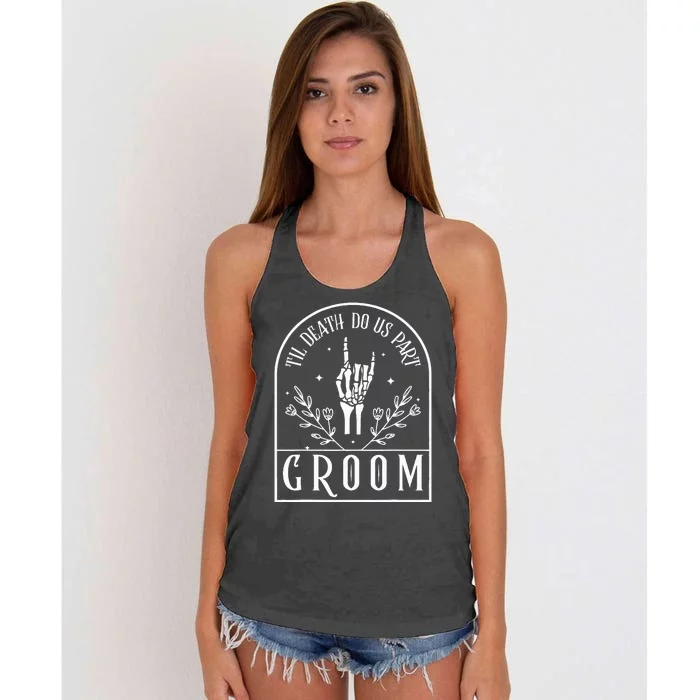 Groom Bride Skeleton Gothic Halloween Engagement Wedding Women's Knotted Racerback Tank